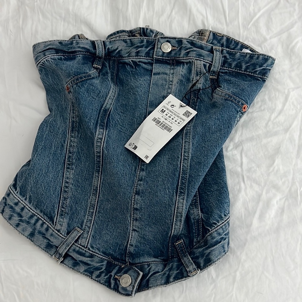 Zara strapless jean top NWT